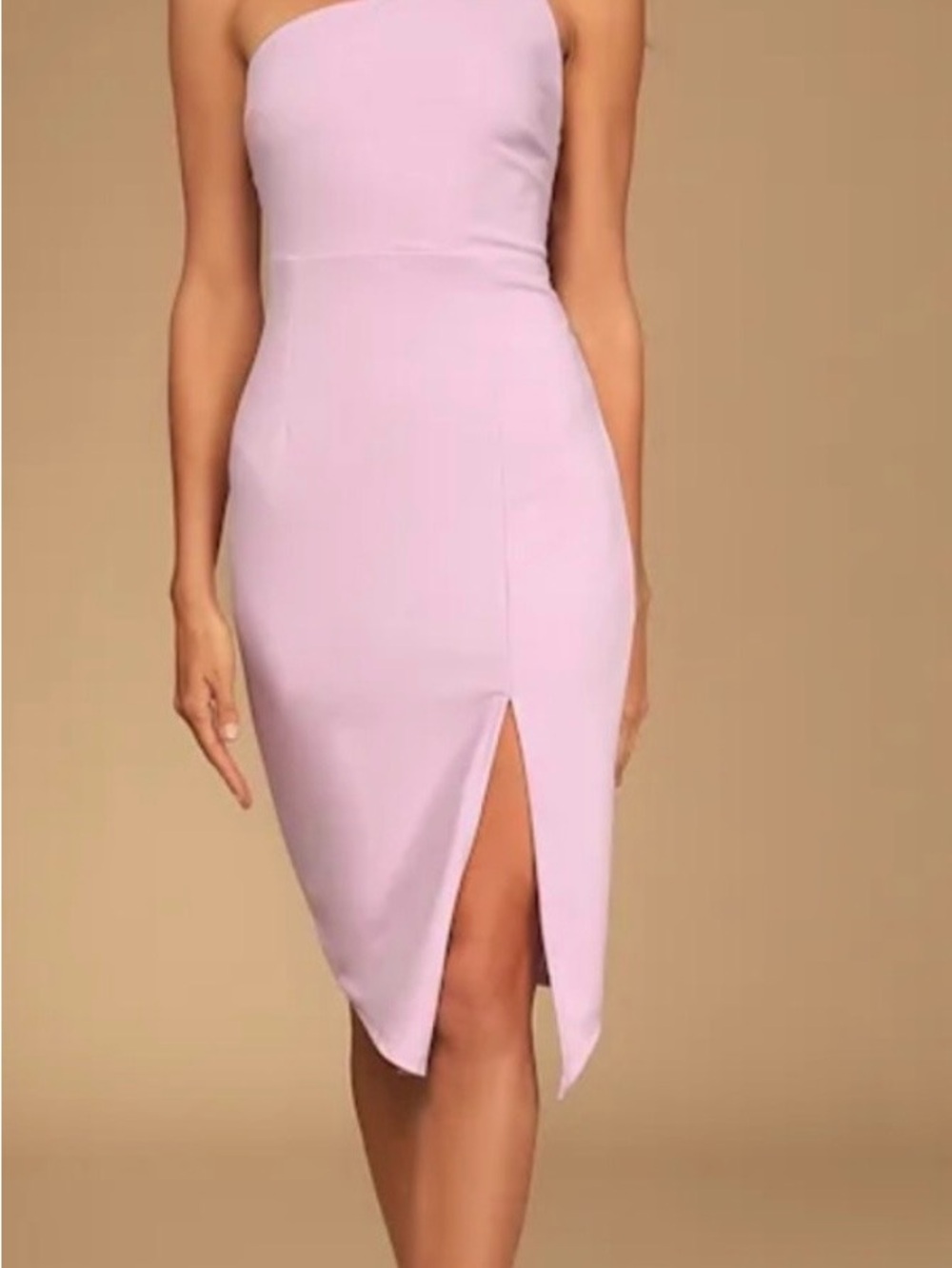 Lulu's One-Shoulder Lilac Sheath Dress with Side Slit